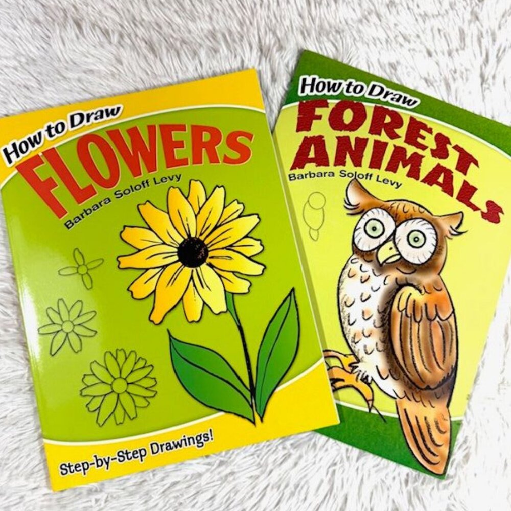How to Draw Flowers + How to Draw Forest Animals Step by Step Instruction Books